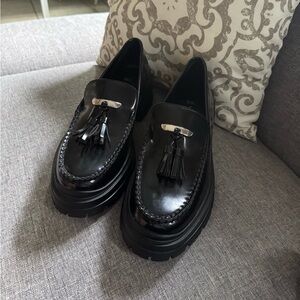 ZARA Black Chunky Platform Loafers Tassel Lug Sole – Size 40